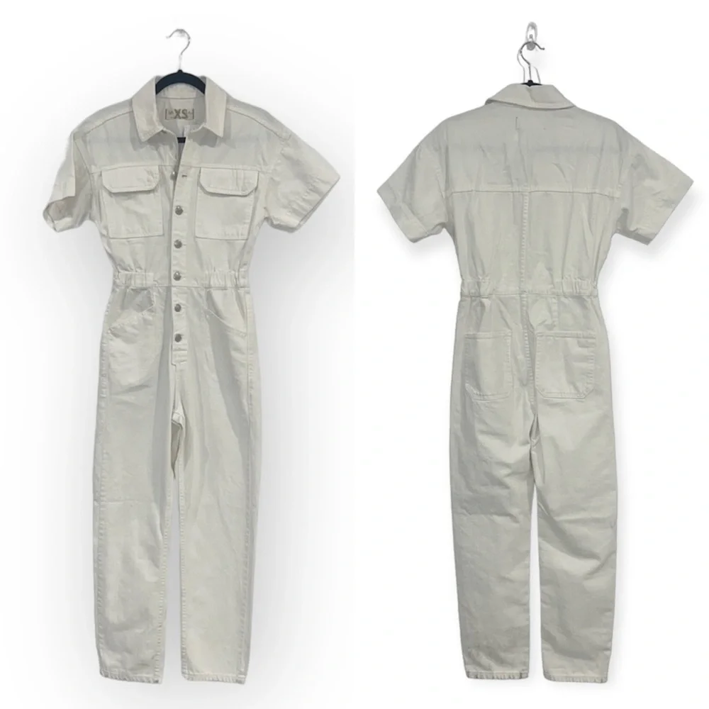 FREE People Marci button through denim jumpsuit in white size XS - Picture 4 of 17